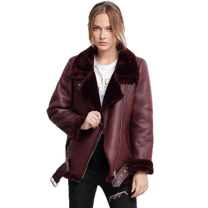 Veste Cuir PU en fourrure d'agneau intégrée