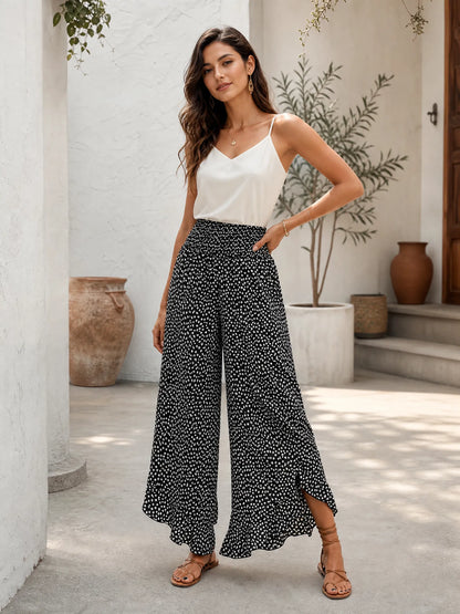 Pantalon pois taille haute jambes larges