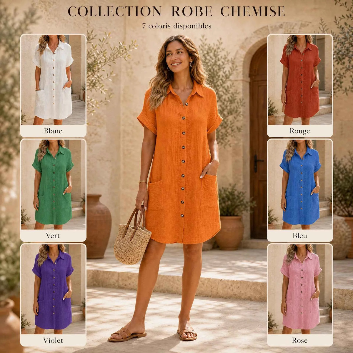 Robe Fluide Manches Courtes et Boutons