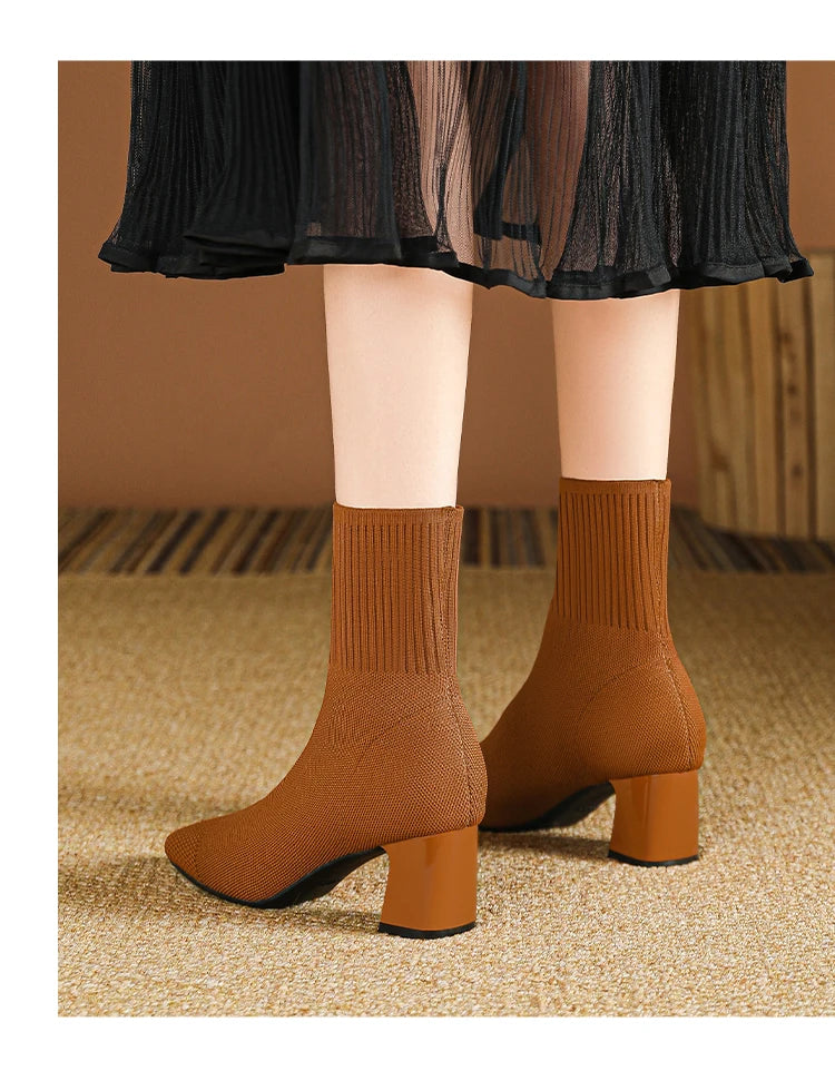 Chunky heel knit ankle boots