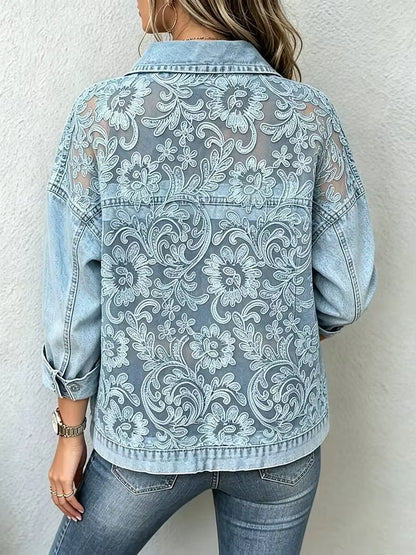 Veste en jean décontractée et stylée avec panneaux en dentelle