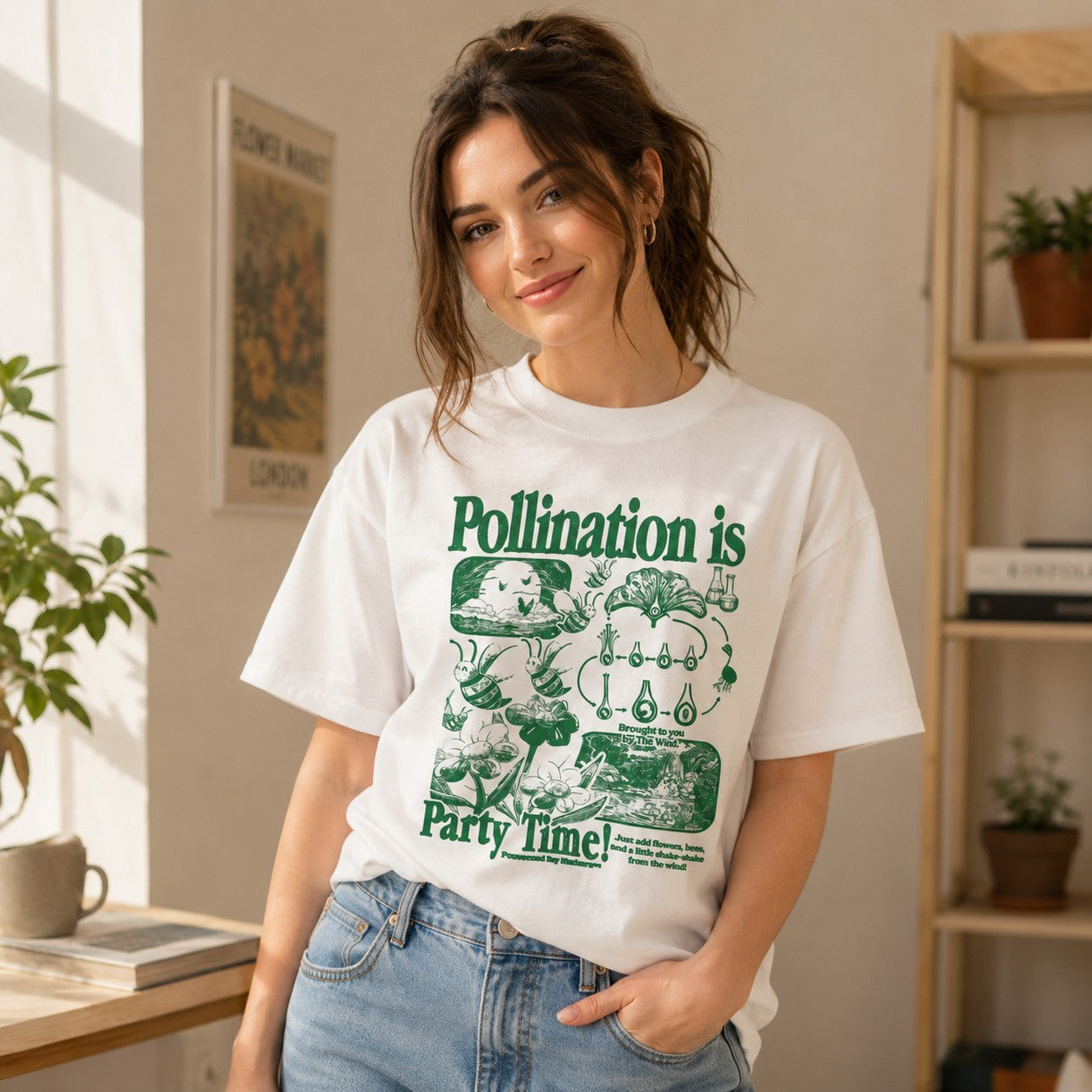 T-shirt col montant écologique unisexe-Pollination is Party Time-