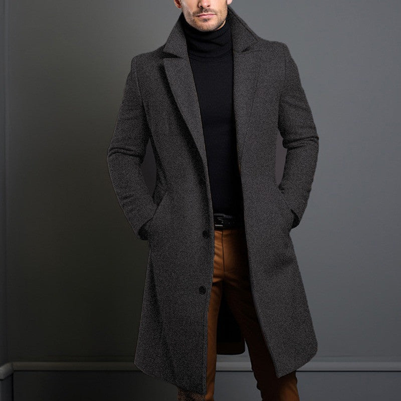 Manteau trench mi-long pour homme automne-hiver, coupe slim, poches, veste à col simple boutonnage, décontractée, business, confortable