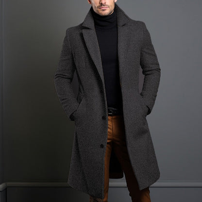 Manteau trench mi-long pour homme automne-hiver, coupe slim, poches, veste à col simple boutonnage, décontractée, business, confortable