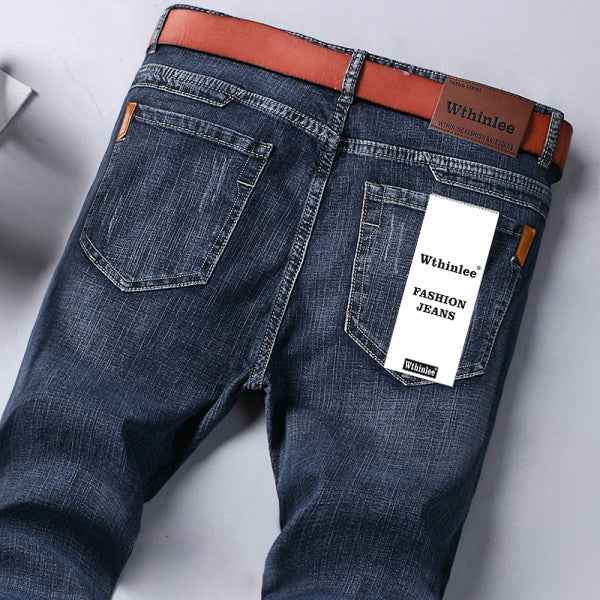 Jean en denim délavé pour hommes, coupe slim et confortable