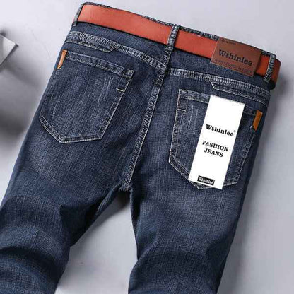 Jean en denim délavé pour hommes, coupe slim et confortable