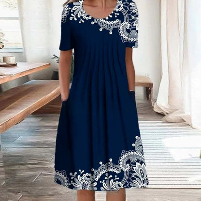 Robe imprimée à manches courtes et col rond