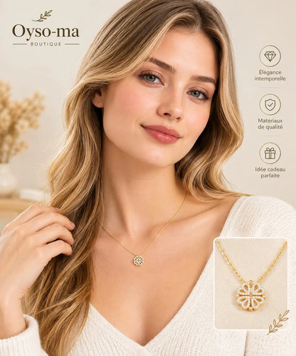 Collier Magique 2-en-1 – Trèfle Porte-Bonheur & Cœurs Alignés (Doré ou Argenté)