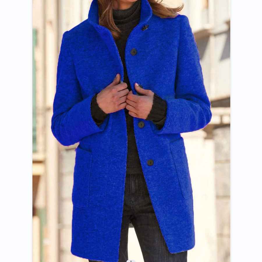 Manteau en laine à col montant avec poches, automne-hiver pour femmes