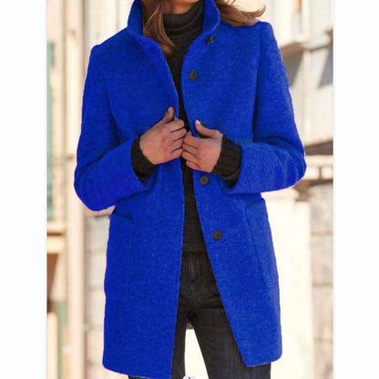 Manteau en laine à col montant avec poches, automne-hiver pour femmes
