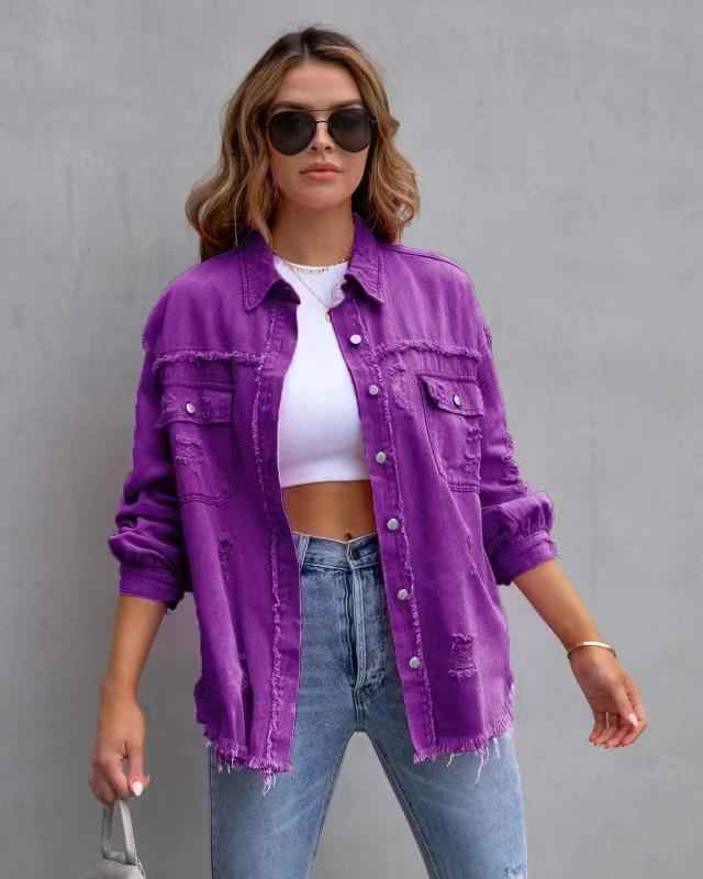 Veste Chemise Déchirée Automne et Printemps Hauts Décontractés pour Femmes