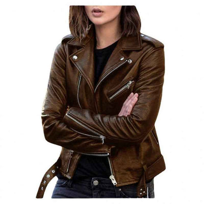Veste en cuir courte pour femmes