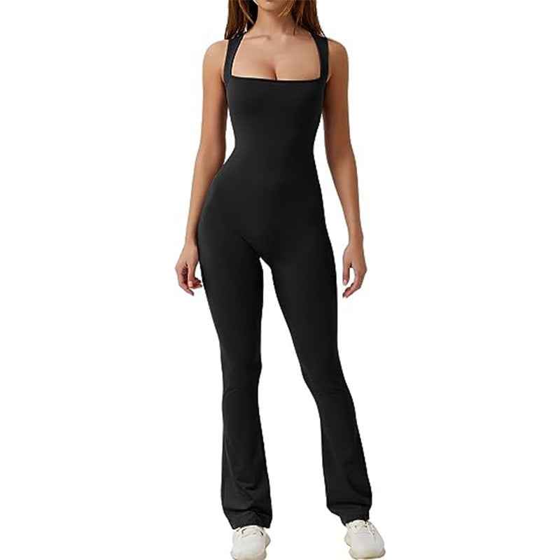 Combinaison de sport - couleur unie, pantalon de yoga évasé sans couture