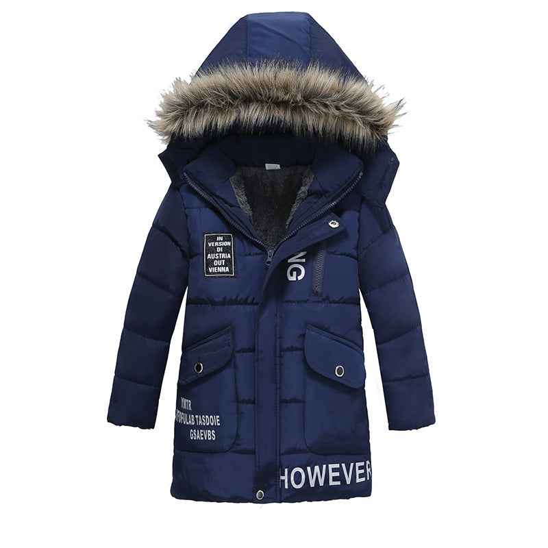 Veste rembourrée en coton chaud pour garçons avec grand col en fourrure