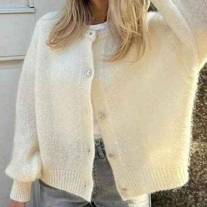 Cardigan à col rond à simple boutonnage pour femme