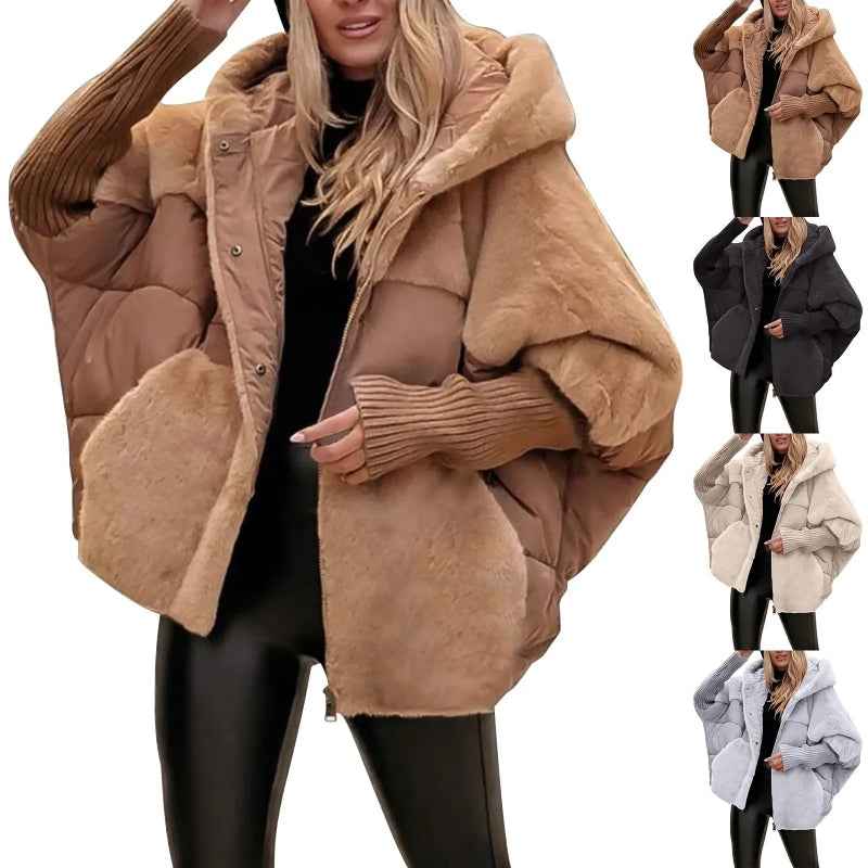 Manteau Ample en Coton à Détails Effet Fourrure
