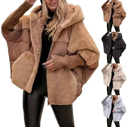 Manteau Ample en Coton à Détails Effet Fourrure