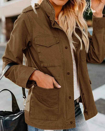 Veste décontractée pour femme à fermeture éclair, col à revers