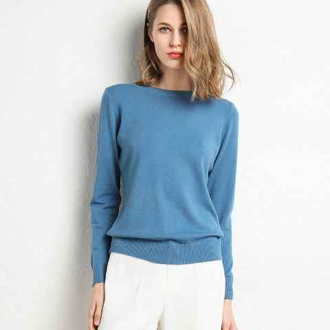 Nouveau pull femme pull en tricot col rond chemisier basique