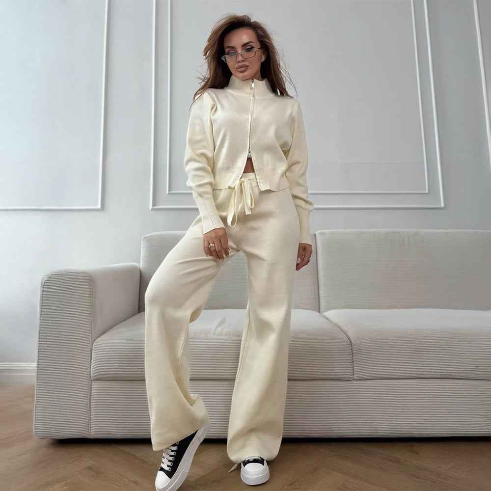 Ensemble à fermeture éclair en tricot au style temperament