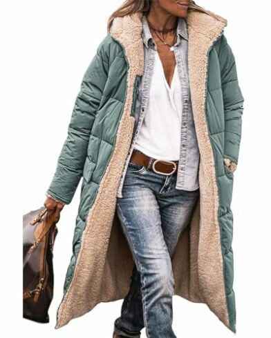 Manteau long à capuche de couleur unie, manches longues d'hiver, Pour Femme