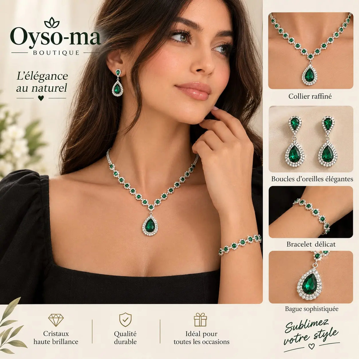 Ensemble Bijoux de trois pièces Collier assorti Boucles d'oreilles Bracelet