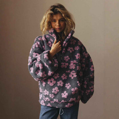 Sweatshirt en polaire avec fleurs d'hiver, style décontracté, pour femmes