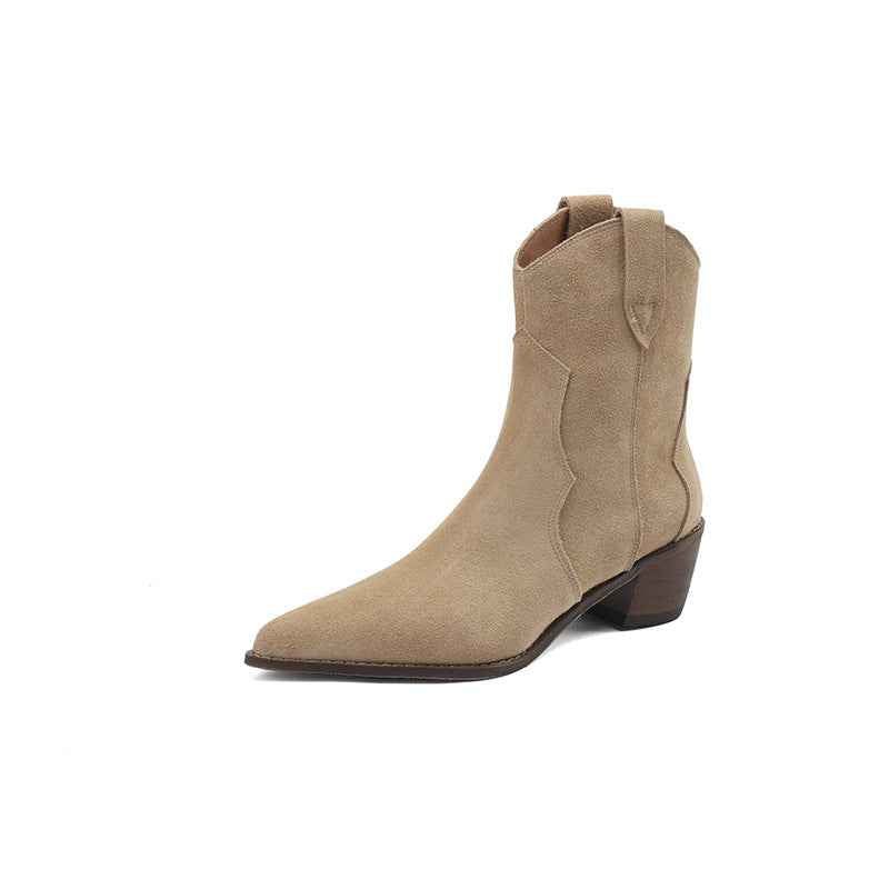 Bottines à talon moyen épais en cuir mat à la mode