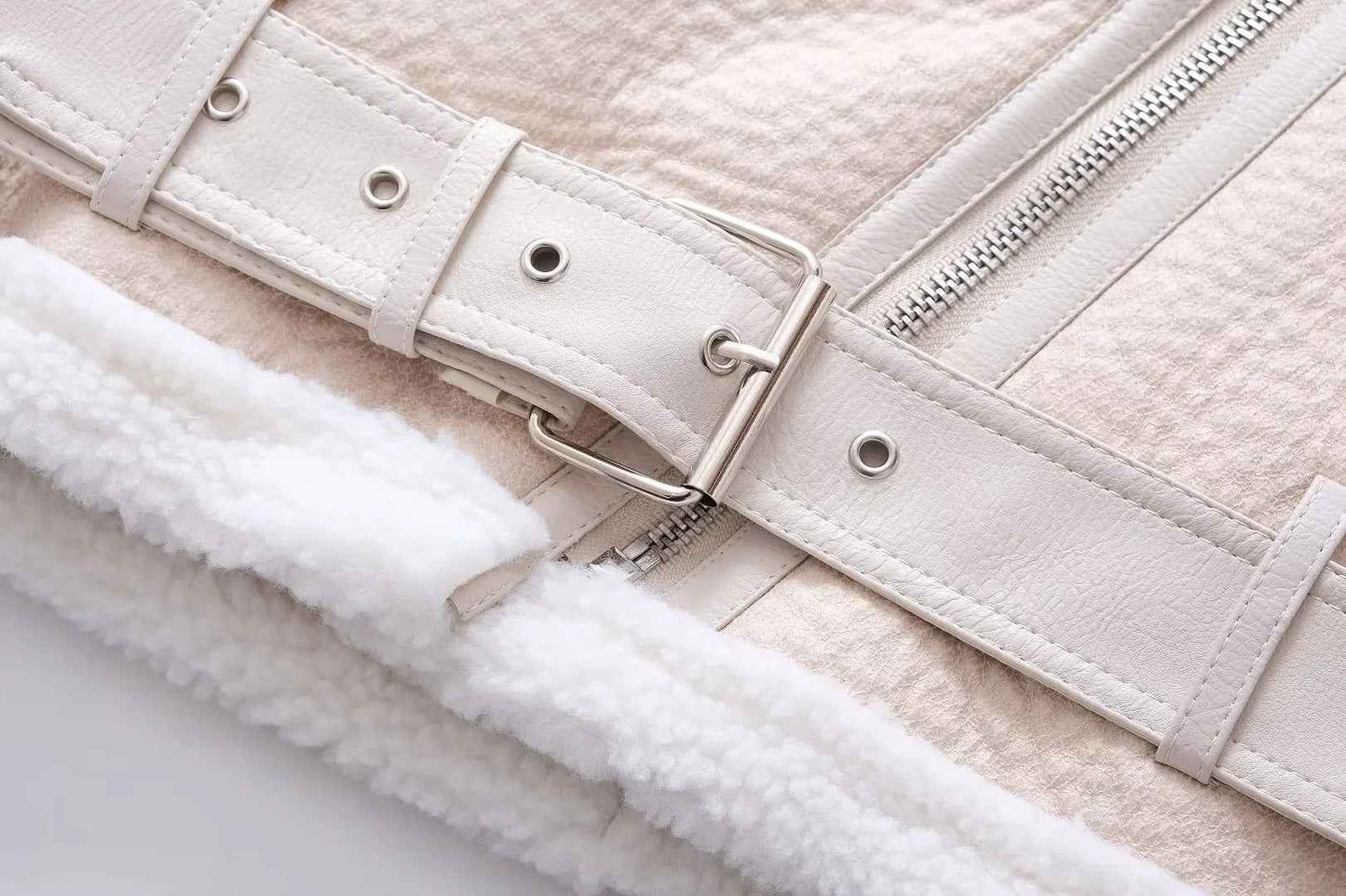 Veste Cuir PU en fourrure d'agneau intégrée