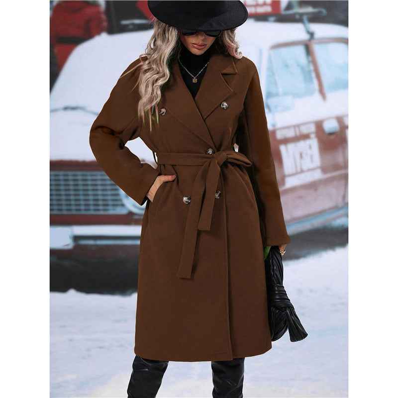 Trench-coat long à double boutonnage avec ceinture