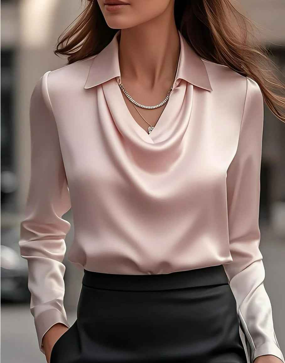 Top Chemise femme en satin uni à col drapé