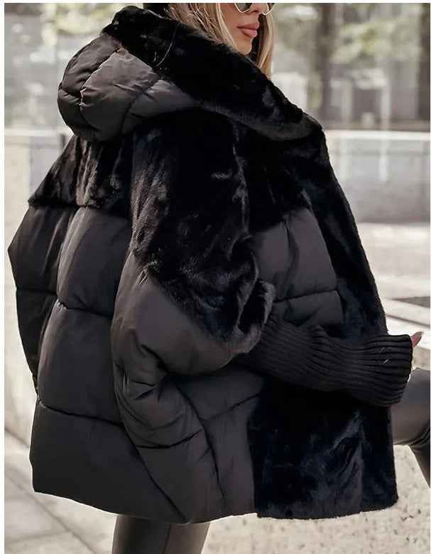 Manteau Ample en Coton à Détails Effet Fourrure