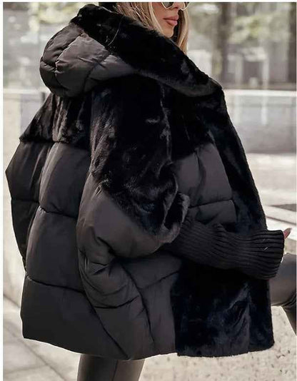 Manteau Ample en Coton à Détails Effet Fourrure