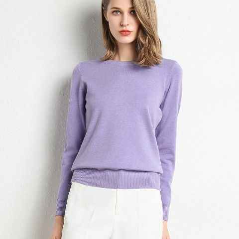 Nouveau pull femme pull en tricot col rond chemisier basique