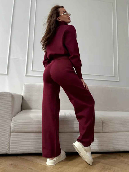 Ensemble à fermeture éclair en tricot au style temperament