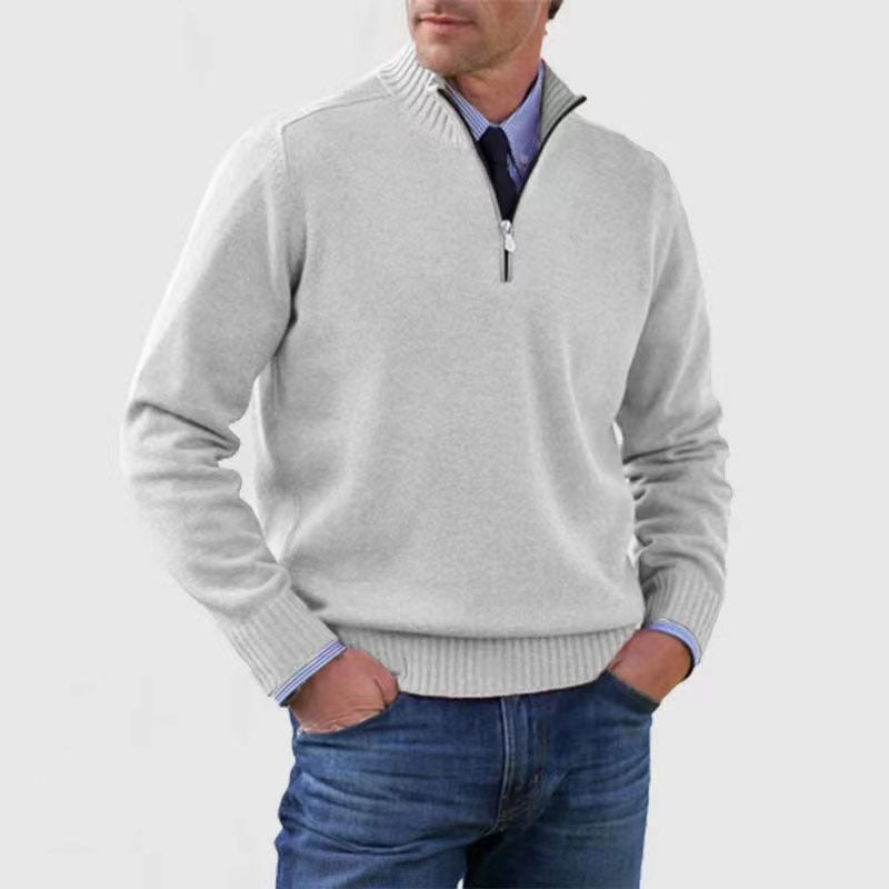 Pull homme à col montant avec fermeture éclair, mode hiver, couleur unie, manches longues