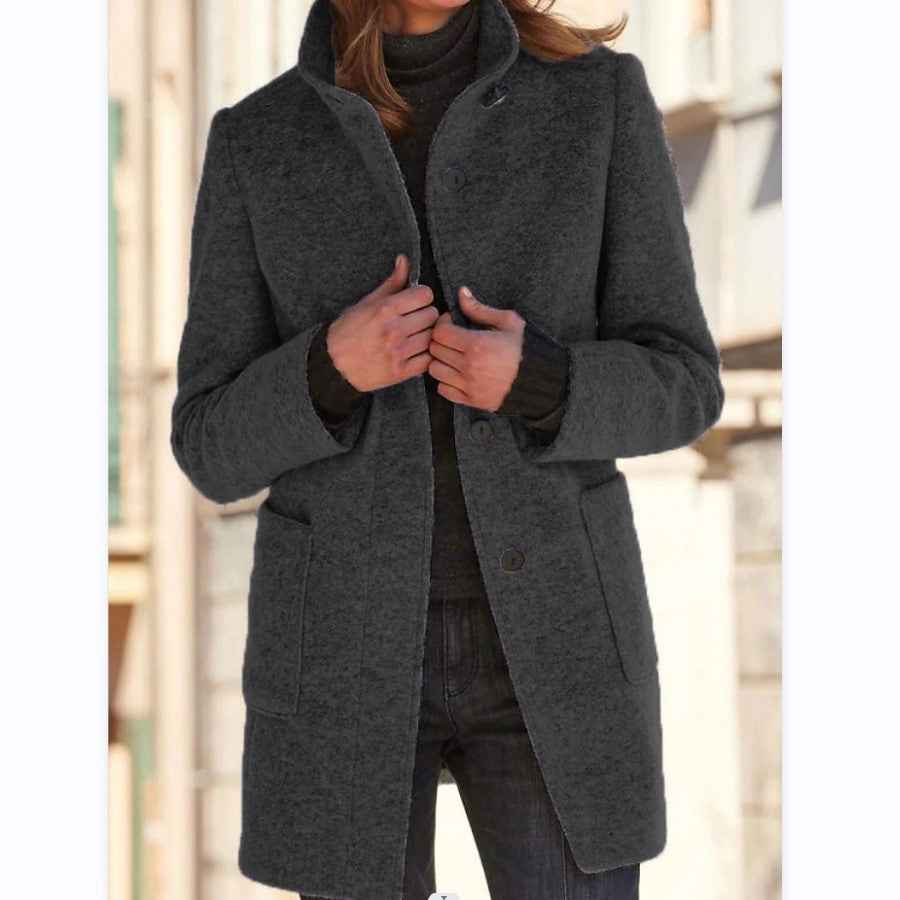 Manteau en laine à col montant avec poches, automne-hiver pour femmes