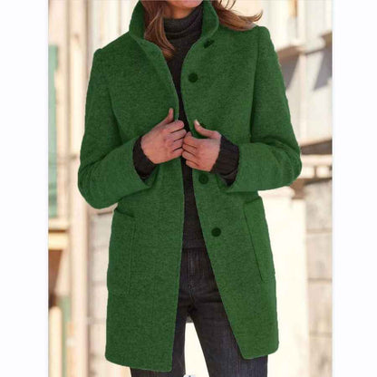 Manteau en laine à col montant avec poches, automne-hiver pour femmes