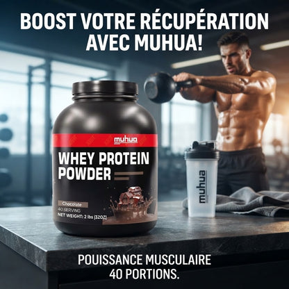 Poudre de Protéine de Lactosérum Goût Chocolat - 907g | Muhua