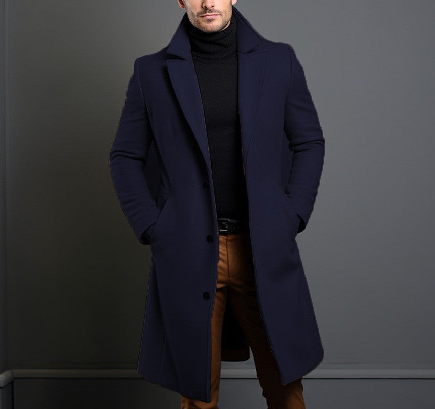 Manteau trench mi-long pour homme automne-hiver, coupe slim, poches, veste à col simple boutonnage, décontractée, business, confortable