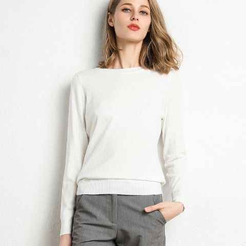 Nouveau pull femme pull en tricot col rond chemisier basique