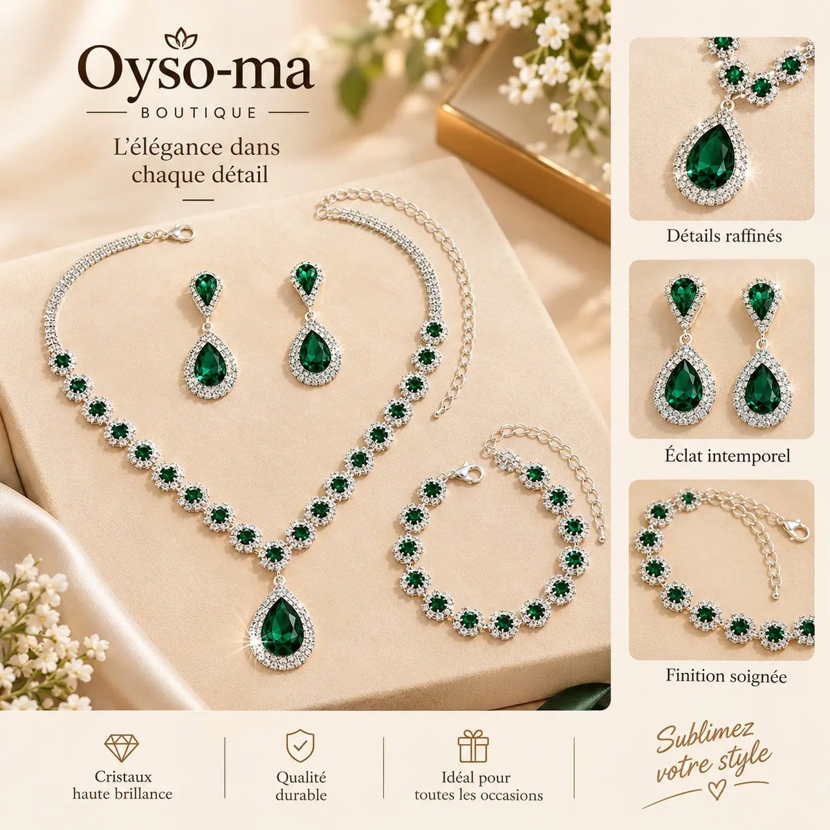 Ensemble Bijoux de trois pièces Collier assorti Boucles d'oreilles Bracelet