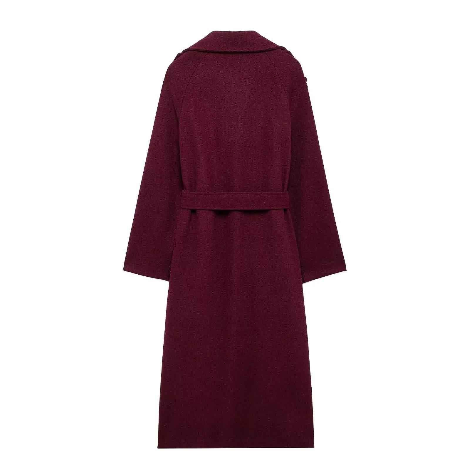Manteau en laine à revers avec ceinture , trench long croisé
