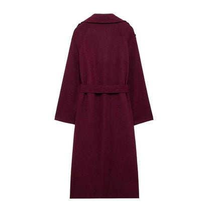 Manteau en laine à revers avec ceinture , trench long croisé