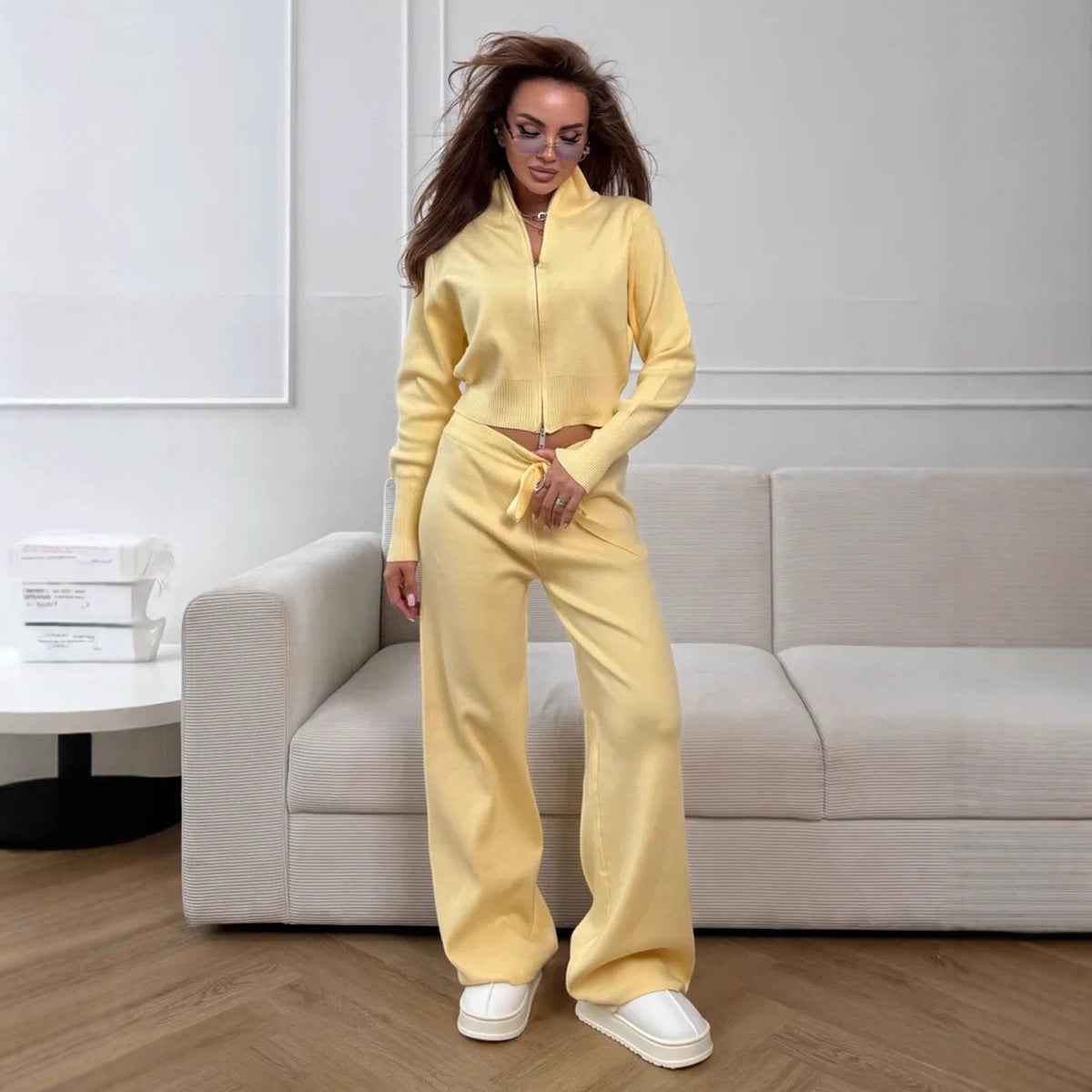 Ensemble à fermeture éclair en tricot au style temperament