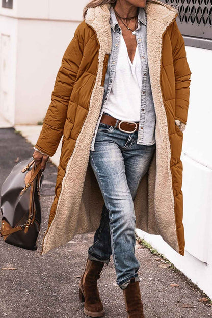 Manteau long à capuche de couleur unie, manches longues d'hiver, Pour Femme
