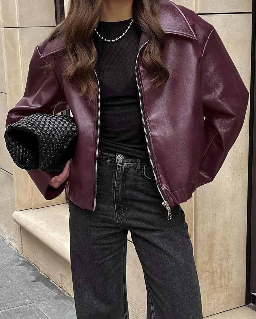 Veste élégante en cuir mate de style motard rétro