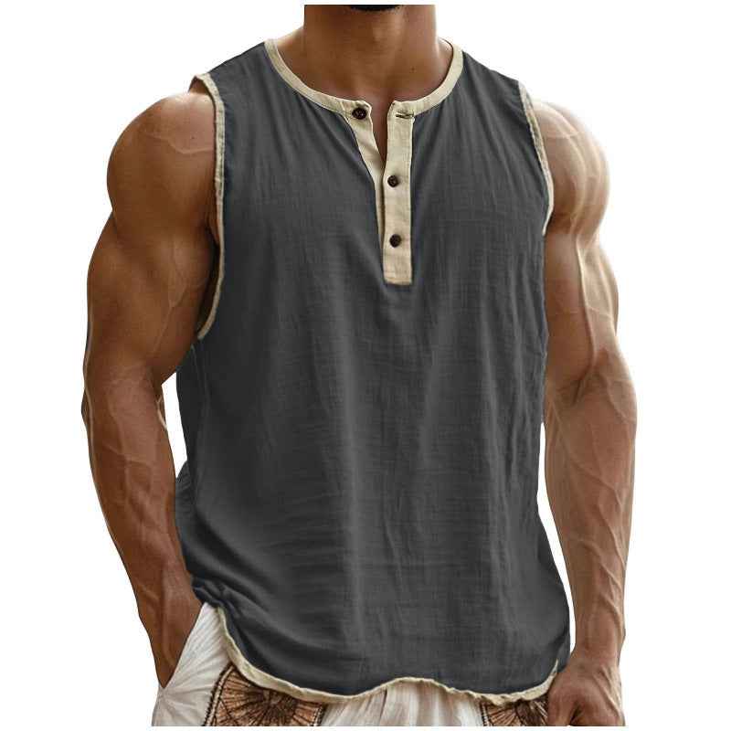 Men's Cotton-Linen Sleeveless Fitness Casual Trendy Tank Top