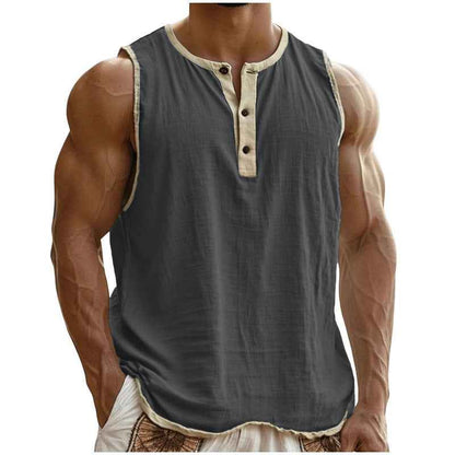 Men's Cotton-Linen Sleeveless Fitness Casual Trendy Tank Top
