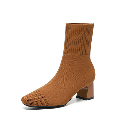 Chunky heel knit ankle boots